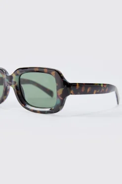 Rectangular Contrast Lens Sunglasses In Green | BoohooMAN UK