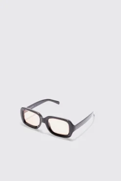 Rectangular Contrast Lens Sunglasses In Brown | BoohooMAN UK