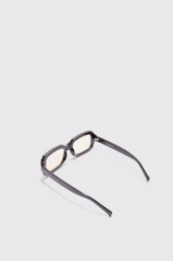 Rectangular Contrast Lens Sunglasses In Brown | BoohooMAN UK