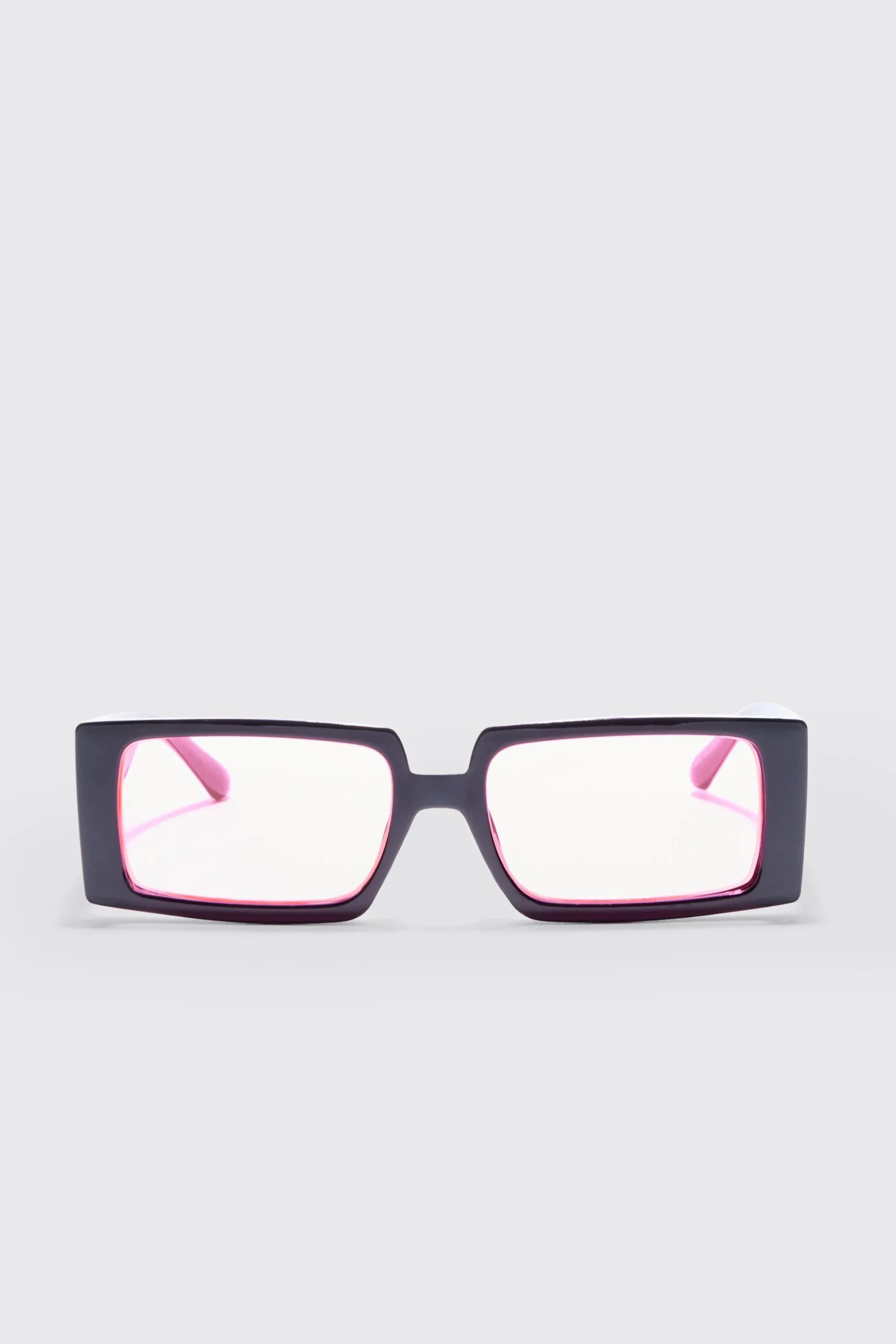 Rectangular Plastic Contrast Lens Sunglasses In Black | BoohooMAN UK