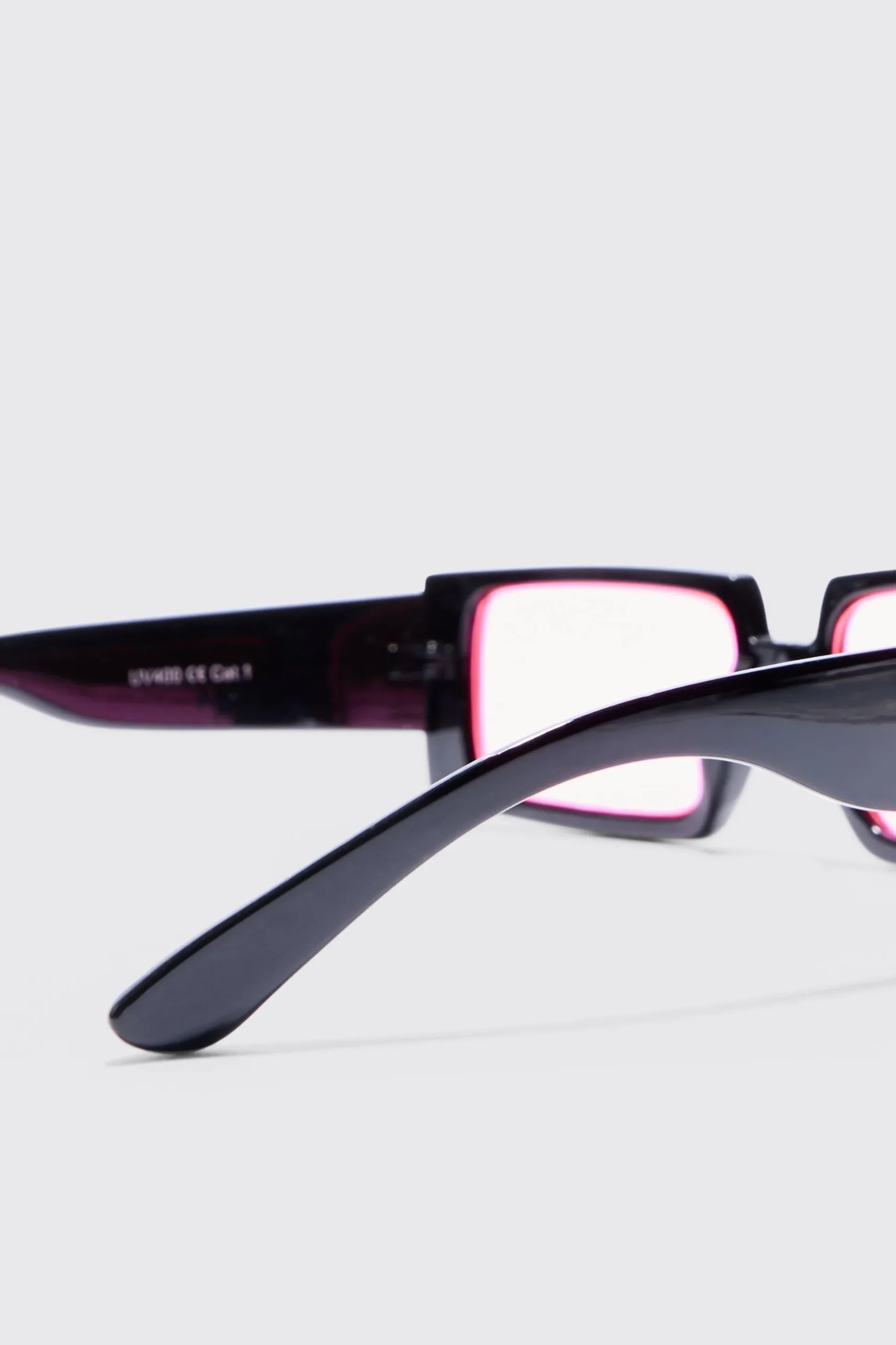 Rectangular Plastic Contrast Lens Sunglasses In Black | BoohooMAN UK