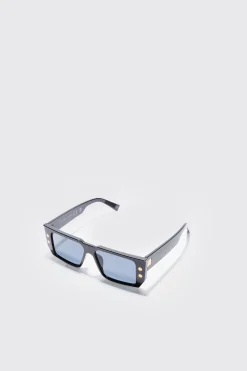 Rectangular Plastic Sunglasses In Black | BoohooMAN UK