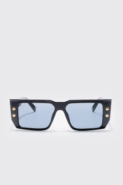 Rectangular Plastic Sunglasses In Black | BoohooMAN UK