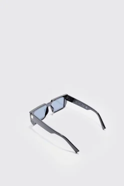 Rectangular Plastic Sunglasses In Black | BoohooMAN UK