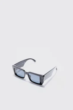 Rectangular Plastic Sunglasses In Black | BoohooMAN UK
