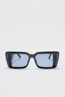 Rectangular Plastic Sunglasses In Black | BoohooMAN UK