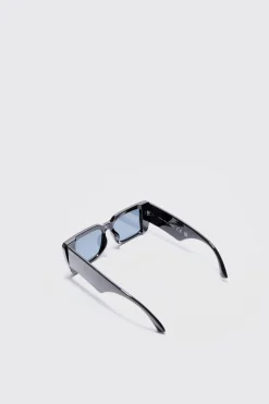 Rectangular Plastic Sunglasses In Black | BoohooMAN UK