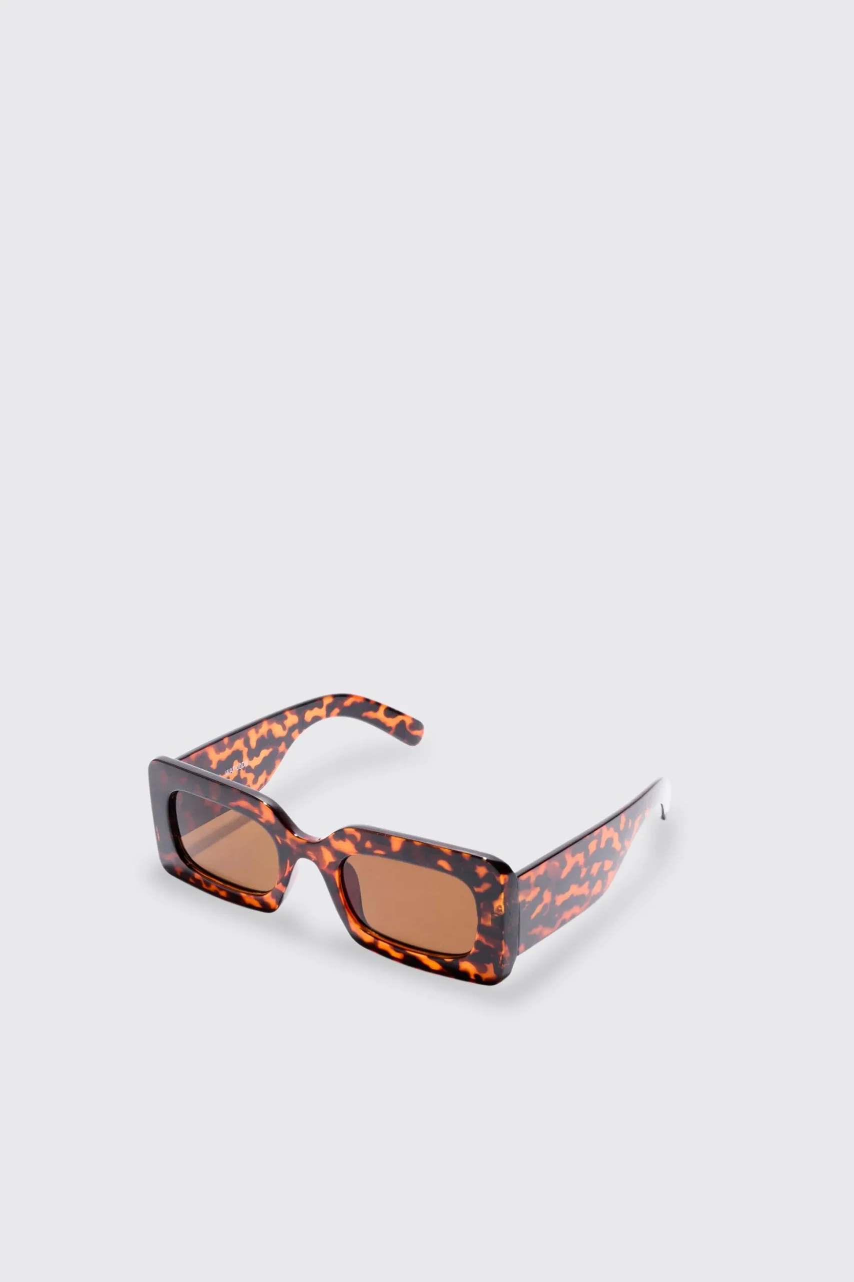 Rectangular Tortoise Shell Sunglasses In Brown | BoohooMAN UK