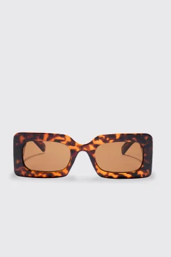 Rectangular Tortoise Shell Sunglasses In Brown | BoohooMAN UK