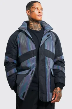 Reflective Panel Parka | BoohooMAN UK