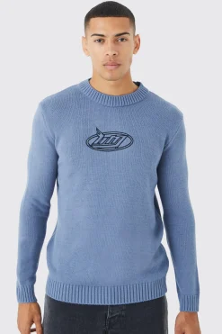 Regular B&m Embroidered Jumper | BoohooMAN UK
