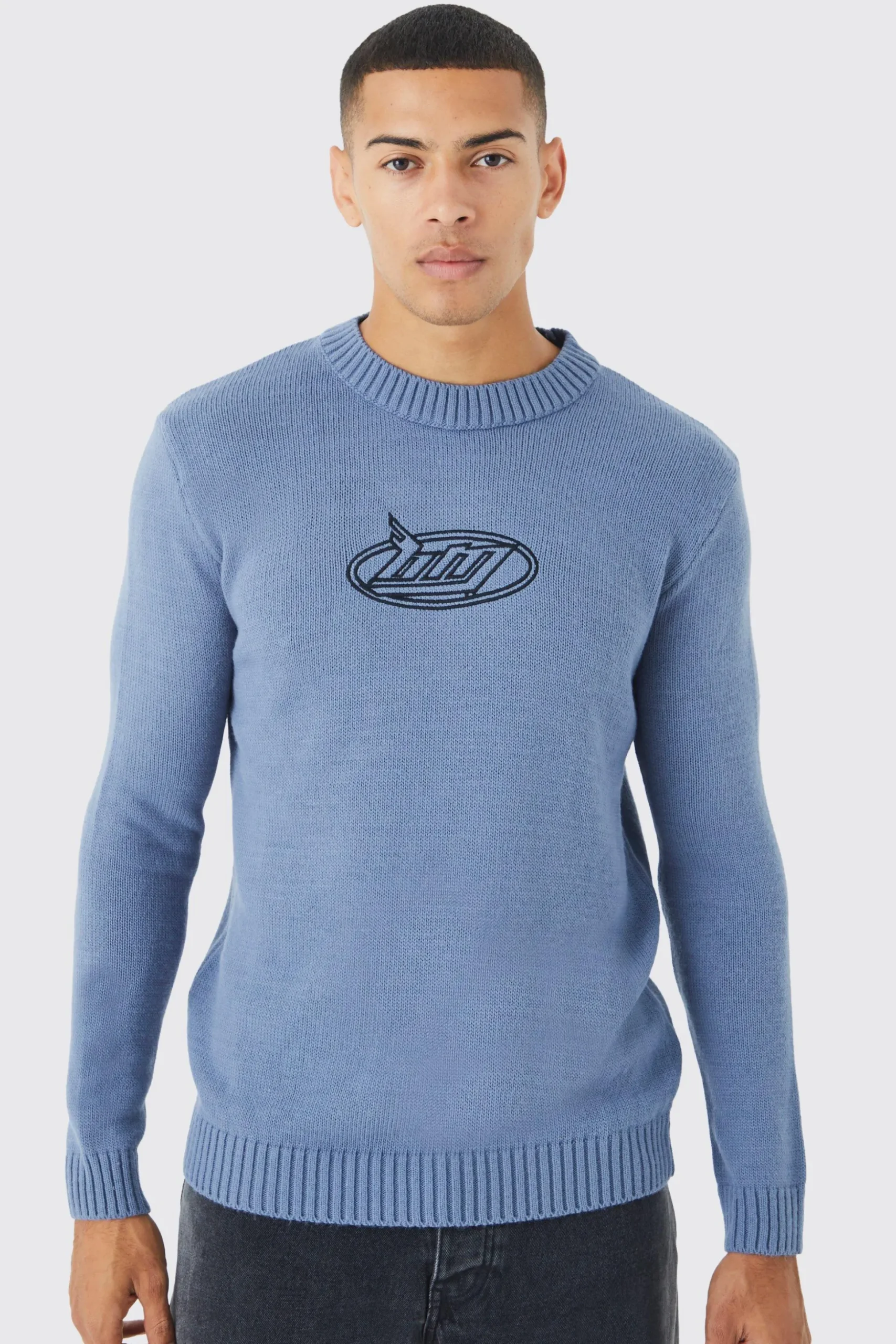 Regular B&m Embroidered Jumper | BoohooMAN UK