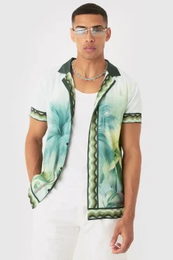 Regular Boarder Print Short Sleeve Collared Shirt | BoohooMAN UK