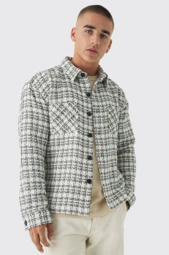 Regular Boucle Check Overshirt | BoohooMAN UK