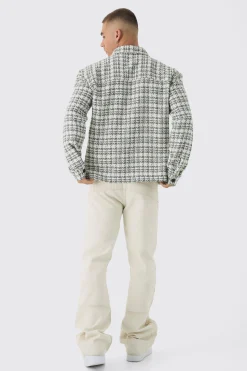 Regular Boucle Check Overshirt | BoohooMAN UK