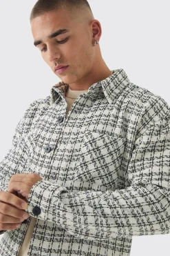Regular Boucle Check Overshirt | BoohooMAN UK