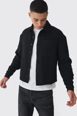 Regular Boucle Check Overshirt | BoohooMAN UK