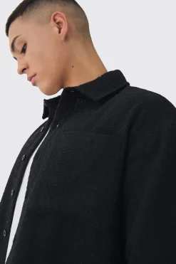 Regular Boucle Check Overshirt | BoohooMAN UK
