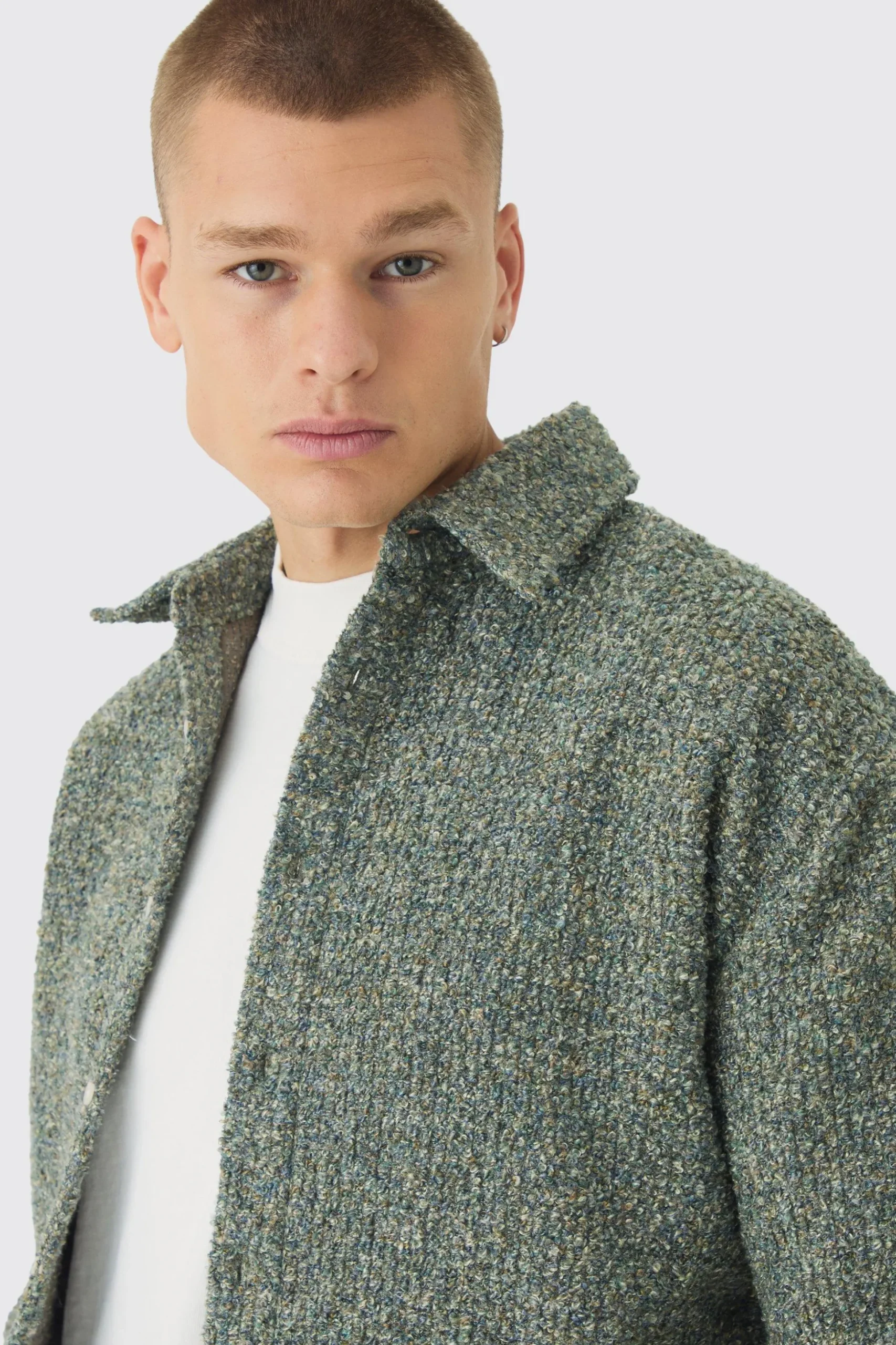 Regular Boucle Overshirt | BoohooMAN UK