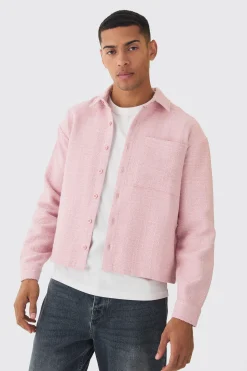 Regular Boucle Overshirt | BoohooMAN UK