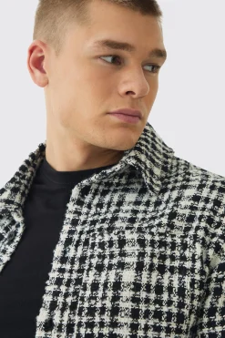 Regular Boucle Overshirt | BoohooMAN UK