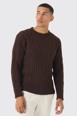 Regular Cable Knit Jumper | BoohooMAN UK