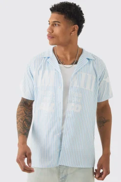 Regular Collared Stripe Graphic Shirt | BoohooMAN UK