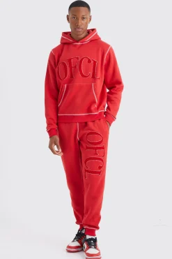 Regular Contrast Stitch Borg Applique Tracksuit | BoohooMAN UK