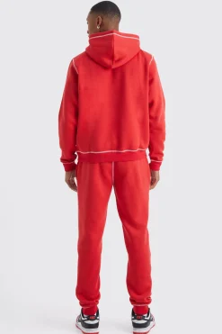 Regular Contrast Stitch Borg Applique Tracksuit | BoohooMAN UK