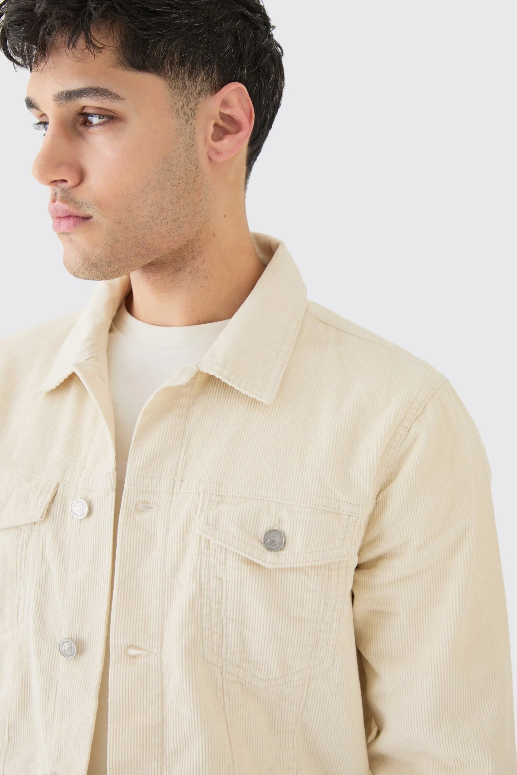 Regular Cord Jacket In Sand | BoohooMAN UK