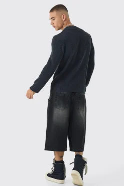 Regular Crew Neck Plated Ribbed Knit Jumper | BoohooMAN UK