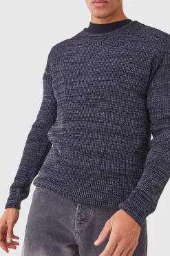 Regular Crew Neck Two Tone Rib Knitted Jumper | BoohooMAN UK