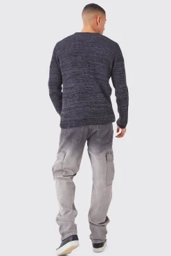 Regular Crew Neck Two Tone Rib Knitted Jumper | BoohooMAN UK