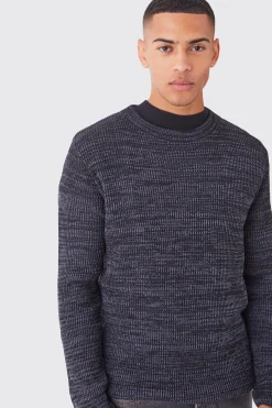 Regular Crew Neck Two Tone Rib Knitted Jumper | BoohooMAN UK
