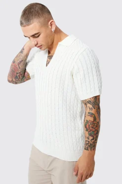 Regular Deep V Neck Waffle Knit Polo | BoohooMAN UK