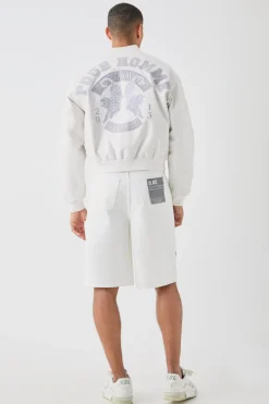 Regular Embellished Jorts With Woven Label | BoohooMAN UK