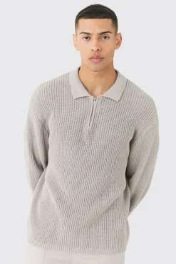 Regular Fit 1/4 Zip Funnel Fisherman Knit Jumper | BoohooMAN UK