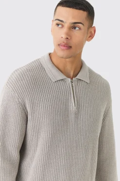 Regular Fit 1/4 Zip Funnel Fisherman Knit Jumper | BoohooMAN UK