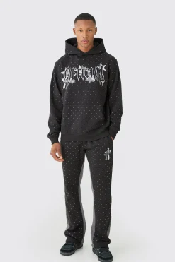 Regular Fit All Over Rhinestone Official Tracksuit | BoohooMAN UK