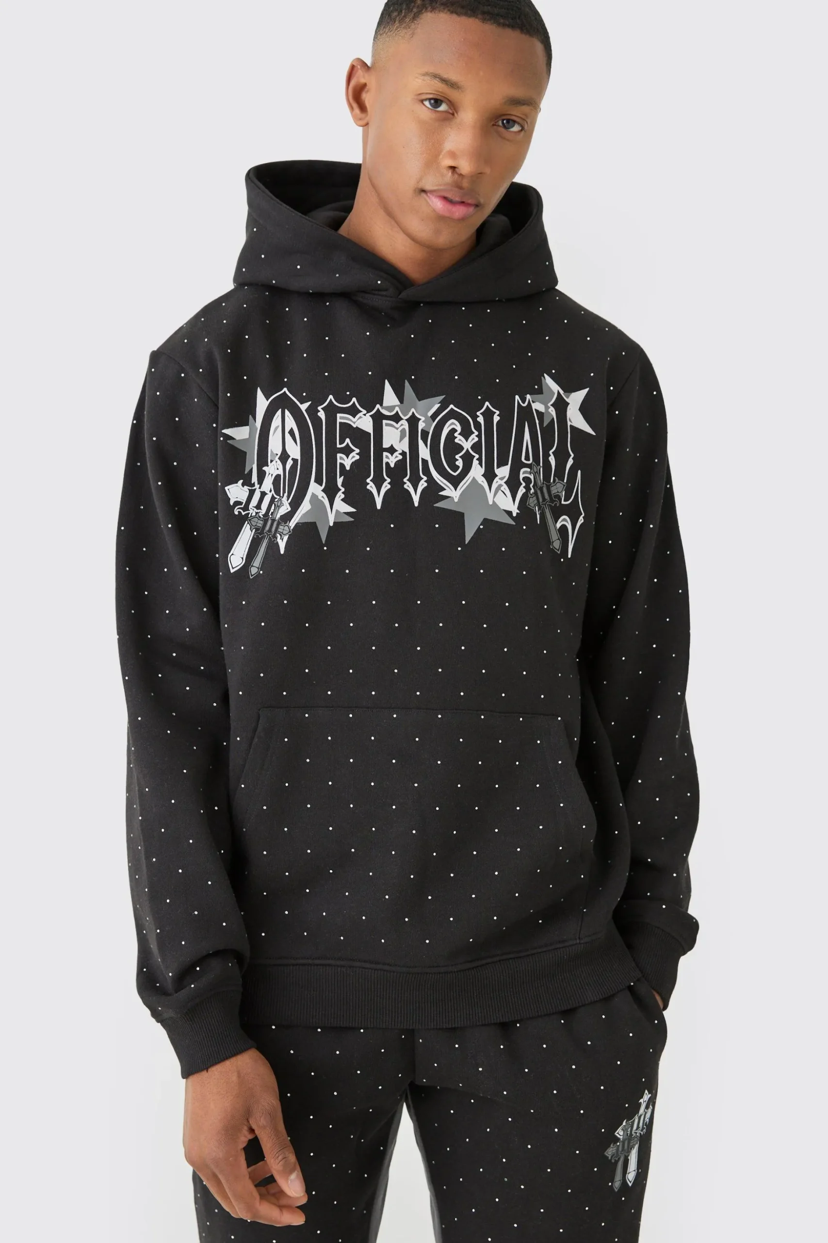 Regular Fit All Over Rhinestone Official Tracksuit | BoohooMAN UK
