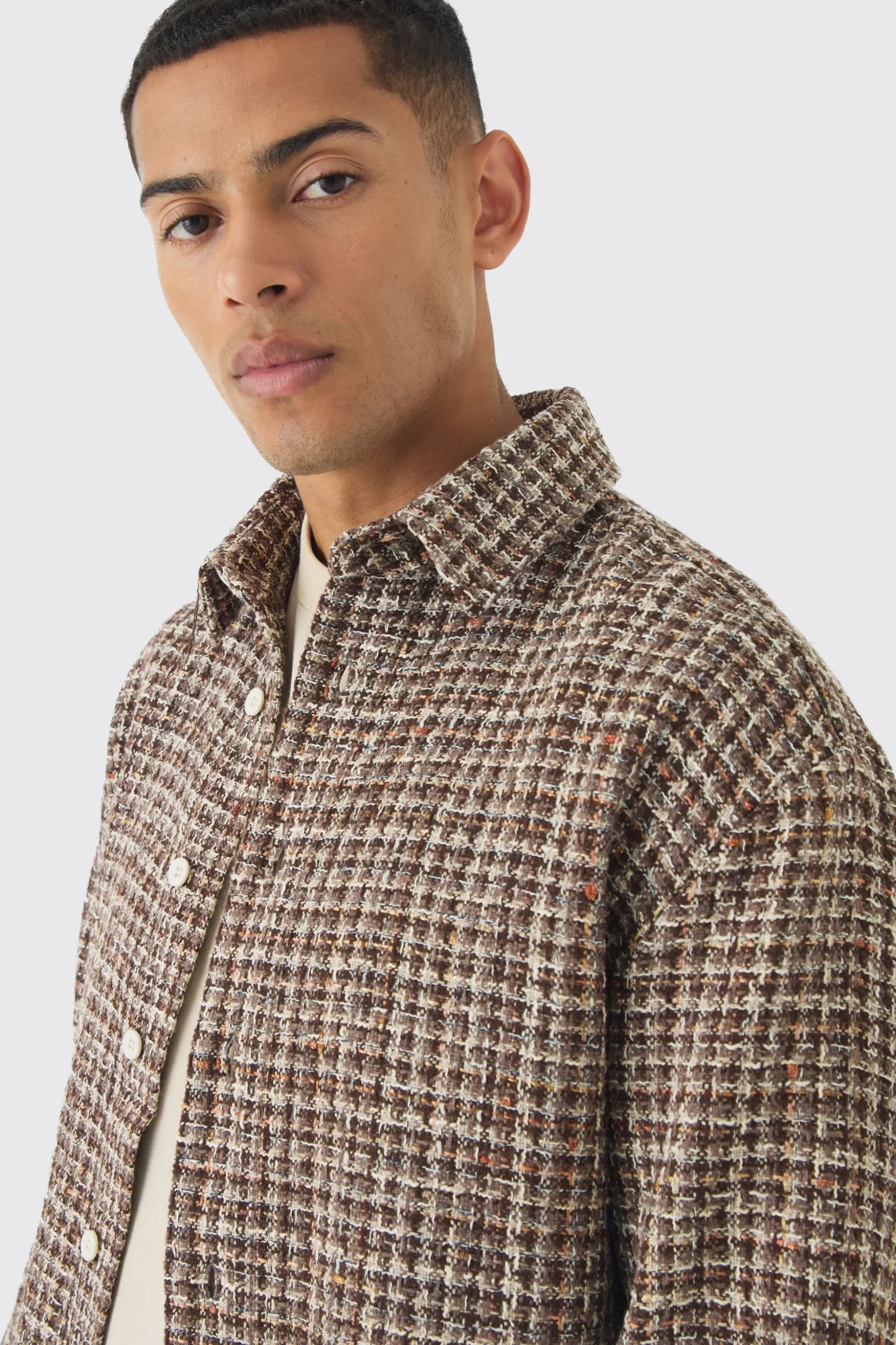 Regular Fit Boucle Overshirt | BoohooMAN UK