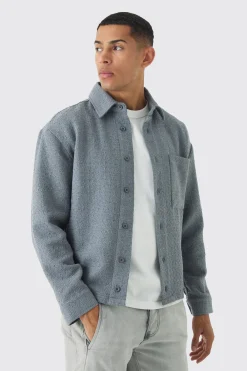 Regular Fit Boucle Overshirt | BoohooMAN UK