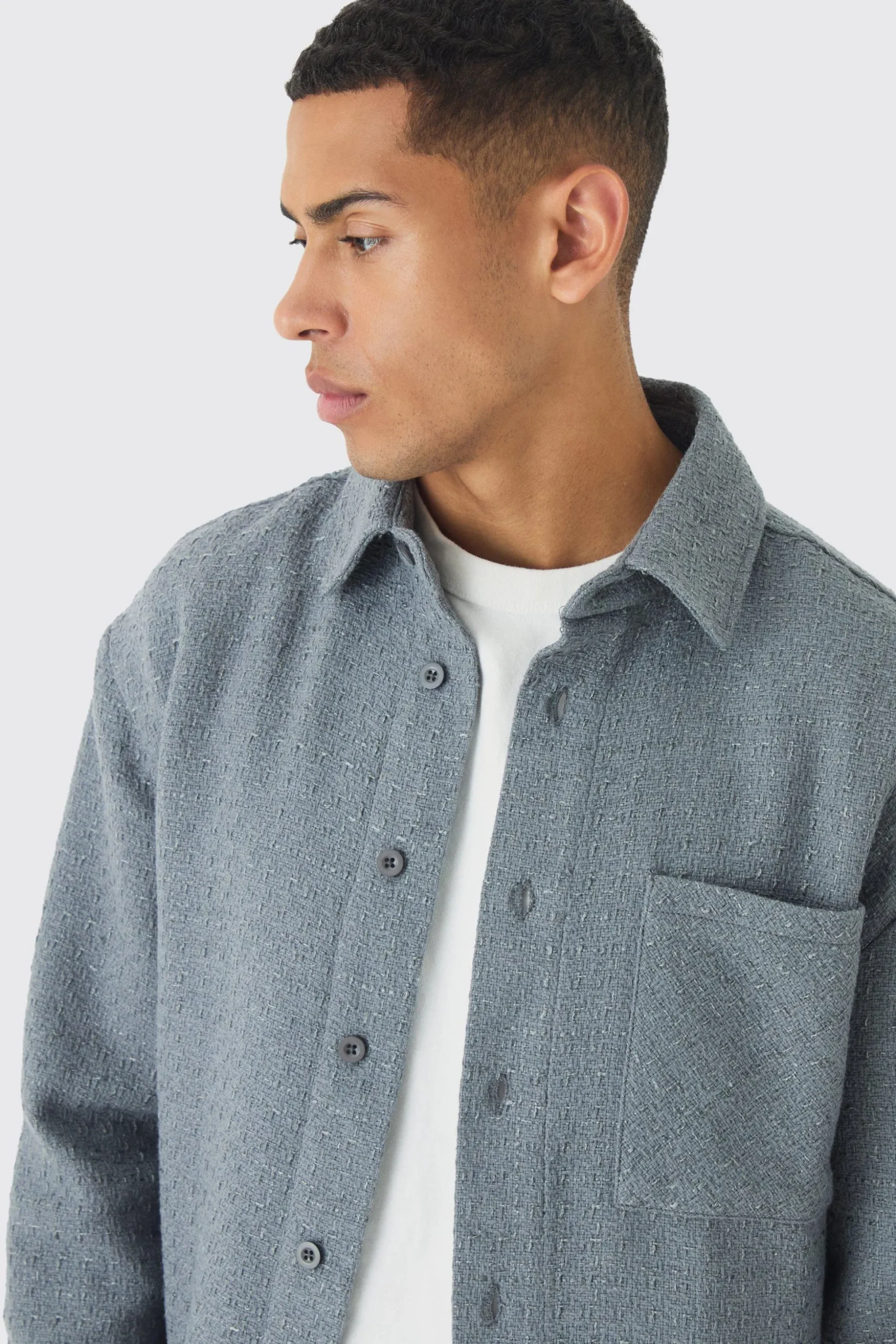 Regular Fit Boucle Overshirt | BoohooMAN UK