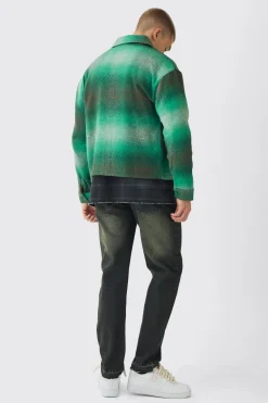 Regular Fit Brushed Check Overshirt | BoohooMAN UK