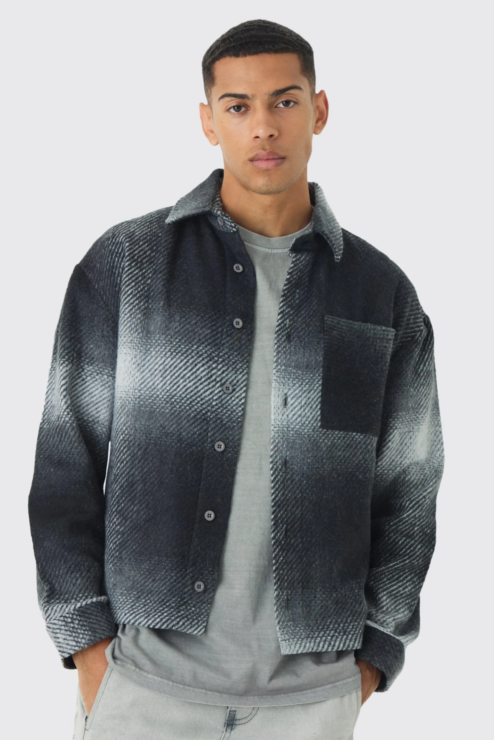 Regular Fit Brushed Check Overshirt | BoohooMAN UK
