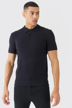 Regular Fit Button Up Knitted Polo | BoohooMAN UK