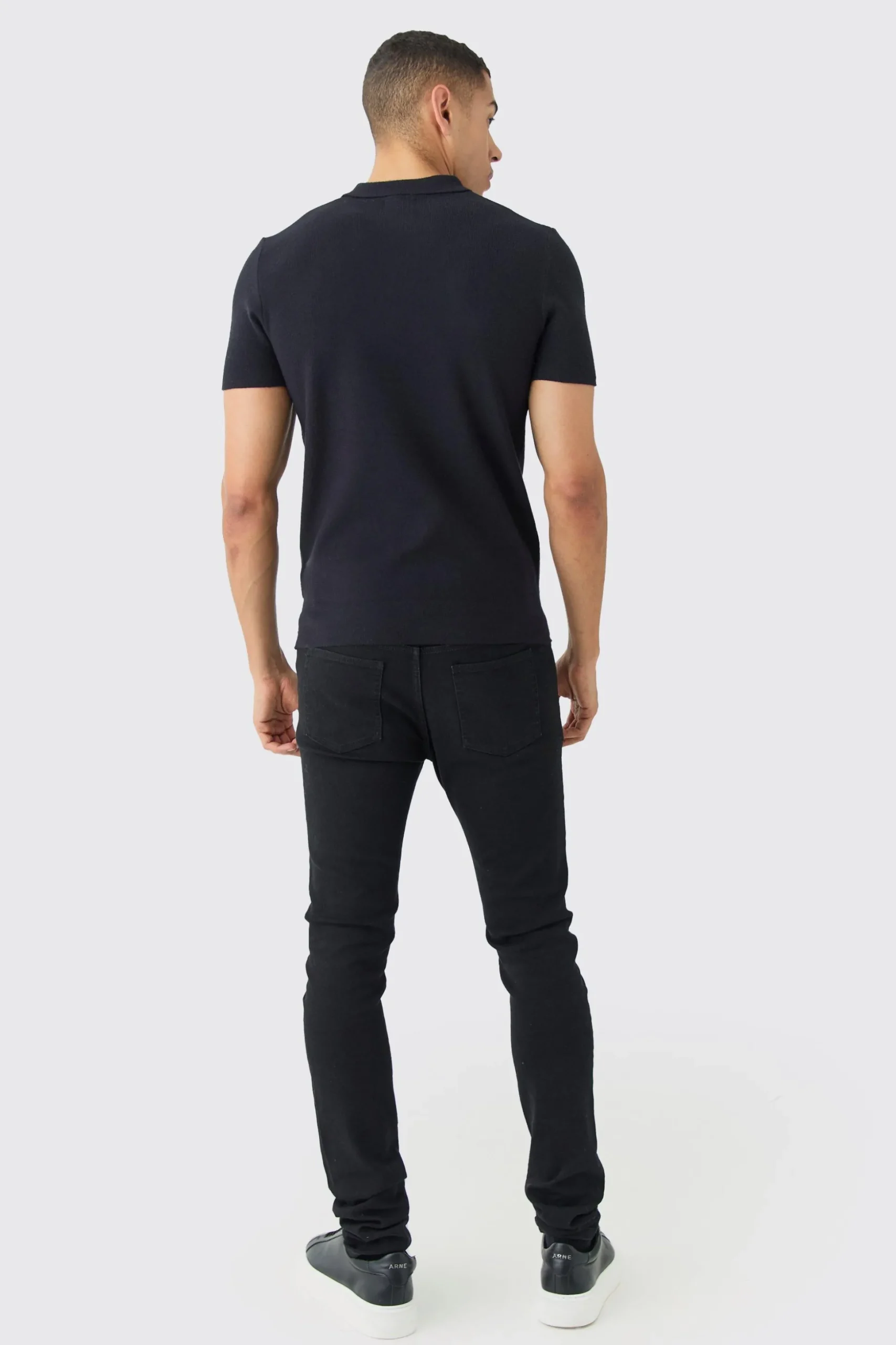 Regular Fit Button Up Knitted Polo | BoohooMAN UK