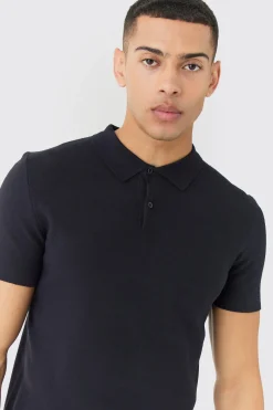 Regular Fit Button Up Knitted Polo | BoohooMAN UK
