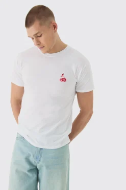 Regular Fit Cherry Embroidery T-shirt | BoohooMAN UK