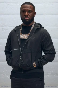 Regular Fit Crinkle Nylon Panelled Funnel Neck Hoodie | BoohooMAN UK